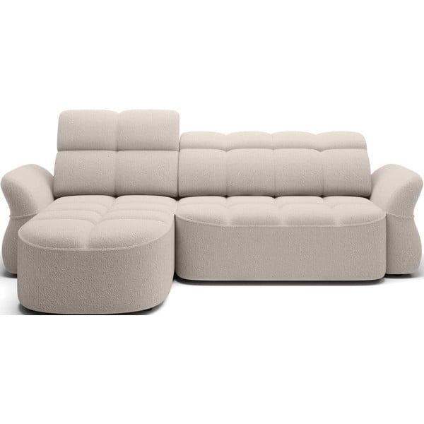 Smėlio spalvos iš boucle sulankstoma/su sandėliavimo vieta kampinė sofa (su kairiuoju kampu/su gultu) Beneth – ELTAP