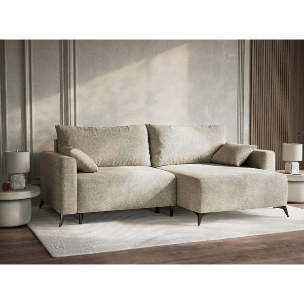 Smėlio spalvos sulankstoma/su sandėliavimo vieta kampinė sofa iš šenilinio audinio (su dešiniuoju kampu/su gultu) Leon – Maison de Rêve-image-4