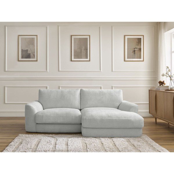 Šviesiai pilkos spalvos kampinė sofa iš šenilinio audinio (su dešiniuoju kampu/su gultu) Leonore – Bobochic Paris-image-1