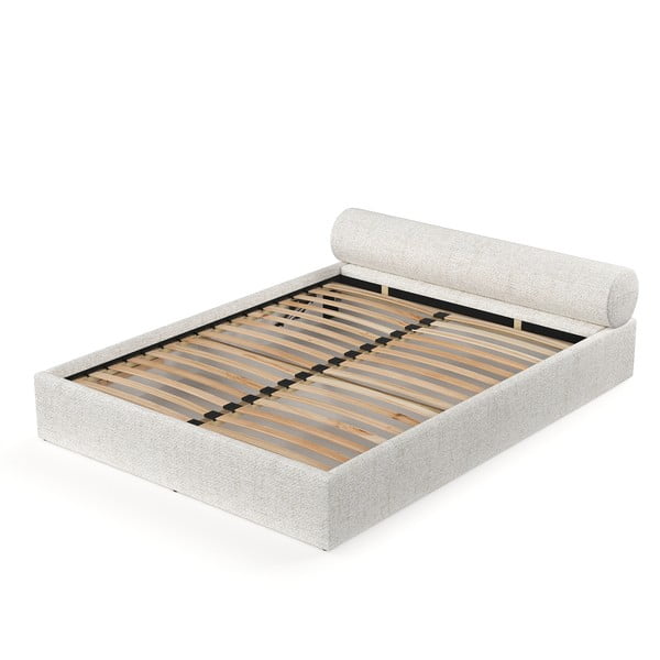 Kreminės spalvos dvigulė lova audiniu dengta su sandėliavimo vieta su lovos grotelėmis 180x200 cm Solvo – Maison de Rêve-image-3