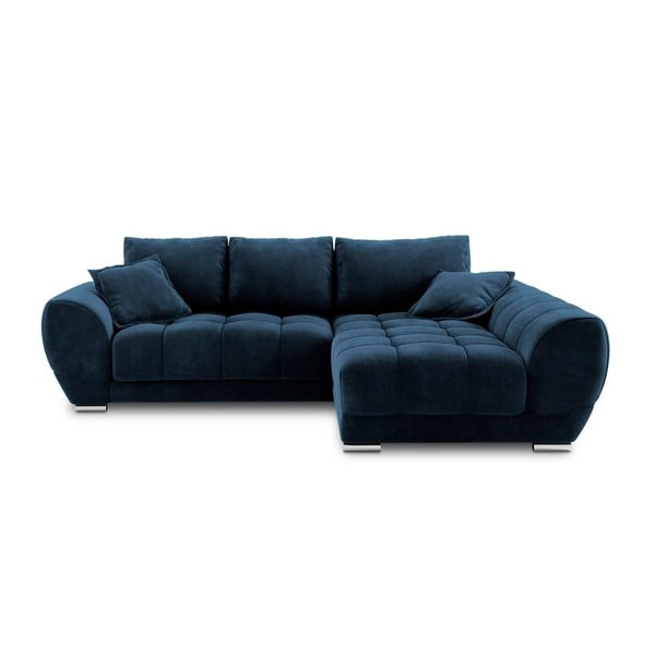 Tamsiai mėlyna aksominė kampinė sofa-lova Windsor & Co Sofas Nuage, dešinysis kampas
