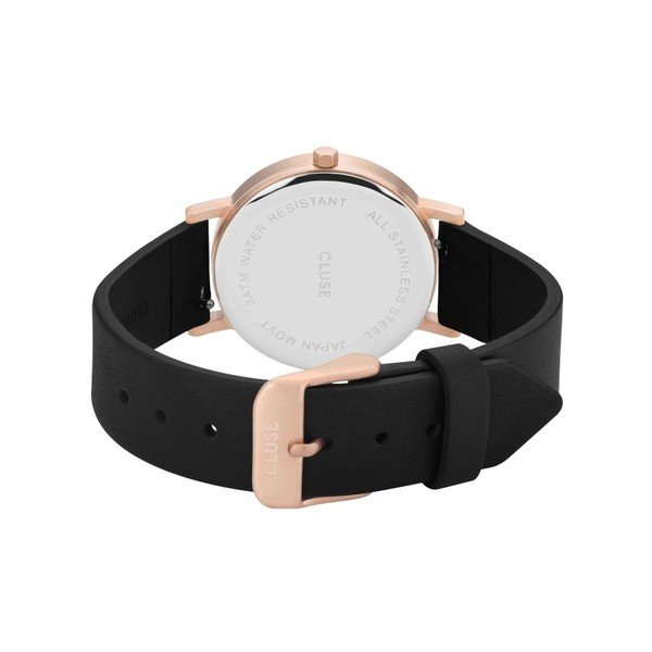 Moteriškas juodas laikrodis su odiniu dirželiu ir marmuriniu ciferblatu Cluse La Roche Petite Rose-image-2