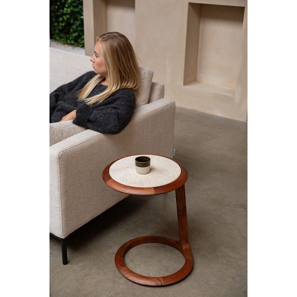 Apvalios formos šoninis stalas su akmens stalviršiu 41x45 cm Doppio – Zuiver-image-1