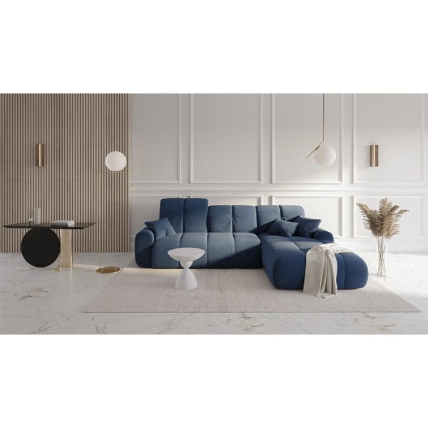 Tamsiai mėlyna kampinė sofa-lova Devichy Tous, dešinysis kampas-image-1
