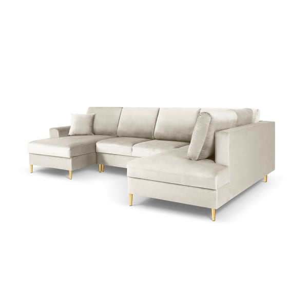 Smėlio spalvos iš velveto sulankstoma/su sandėliavimo vieta kampinė sofa (su dešiniuoju kampu/„U“ formos) Kyoto – Cosmopolitan Design-image-3