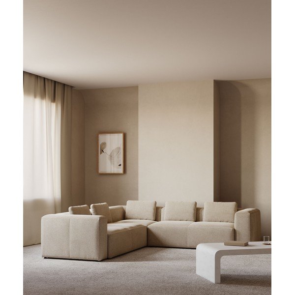 Smėlio spalvos kampinė sofa iš šenilinio audinio Blok – Kave Home-image-1