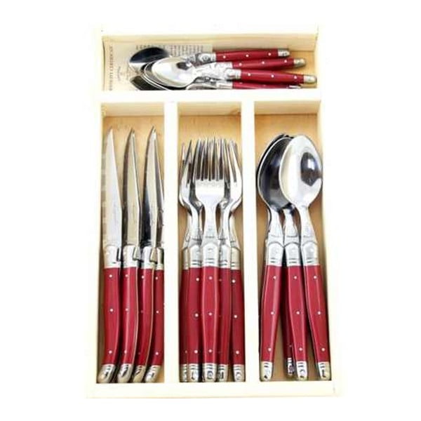 24 raudonų stalo įrankių rinkinys medinėje pakuotėje "Jean Dubost Flora