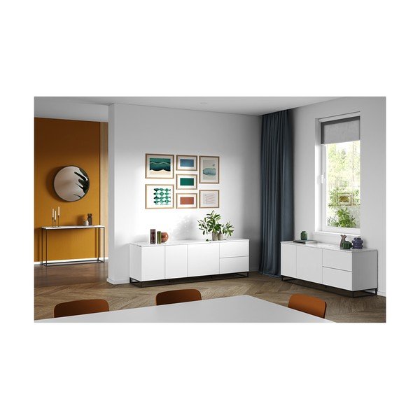 Balta komoda su riešutmedžio stalviršiu ir juodomis kojomis TemaHome Join, 200 x 65 cm-image-1