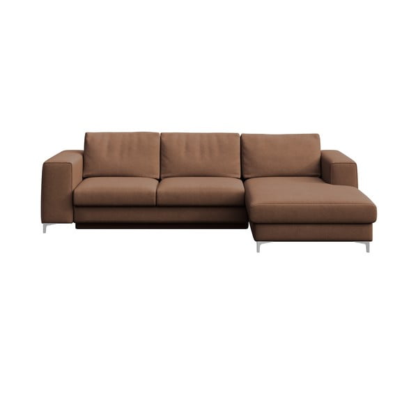 Rudos spalvos iš velveto sulankstoma/su sandėliavimo vieta kampinė sofa (su dešiniuoju kampu/su gultu) Rene – Rodier