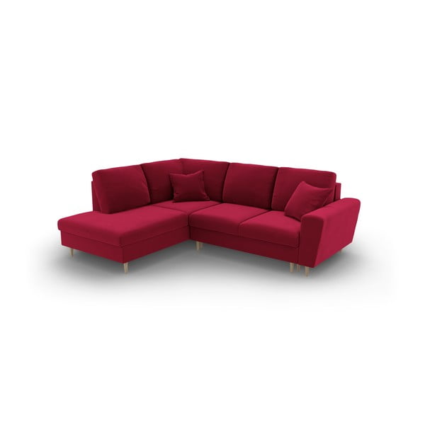 Raudonos spalvos iš velveto sulankstoma/su sandėliavimo vieta kampinė sofa (su kairiuoju kampu/„L“ formos) Kyoto – Cosmopolitan Design-image-2