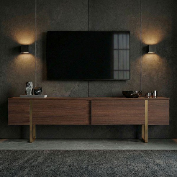 Tamsios natūralios spalvos TV spintelė iš riešutmedžio 180x50x30 cm Onera – Kalune Design-image-2