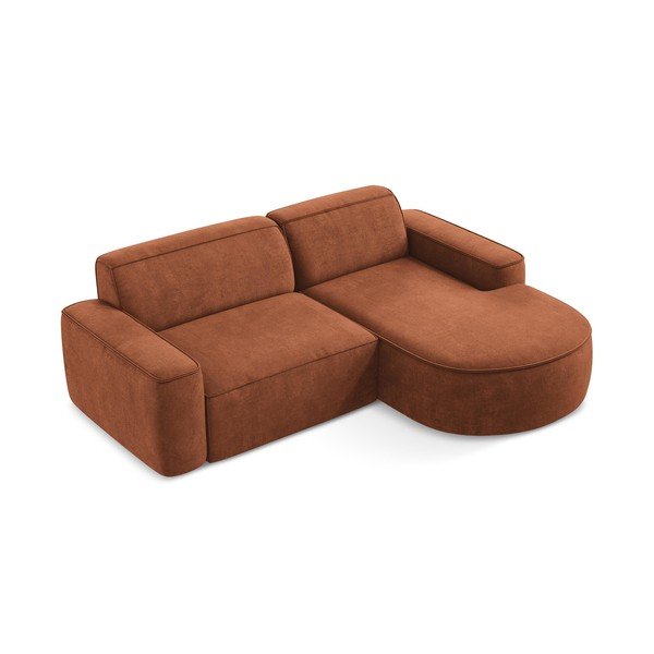 Terakotos spalvos iš šenilinio audinio kampinė sofa (su dešiniuoju kampu/su gultu) Omao – Makamii-image-4