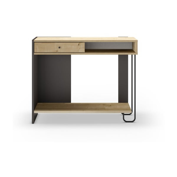 Konsolinis staliukas juodos spalvos/natūralios spalvos su ąžuolo dekoro stalviršiu 35x100 cm Saturne – Marckeric