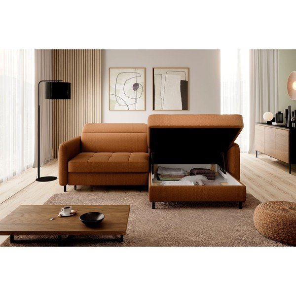 Geltonos spalvos iš velveto sulankstoma/su sandėliavimo vieta kampinė sofa (su dešiniuoju kampu/su gultu) Gomsi – ELTAP-image-4