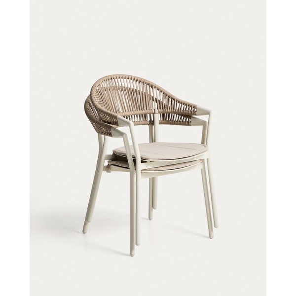 Smėlio spalvos paminkštinto audinio sodo kėdė Alimia – Kave Home-image-2