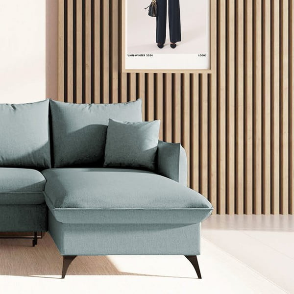 Šviesiai mėlynos spalvos sulankstoma/su sandėliavimo vieta kampinė sofa (su dešiniuoju kampu/su gultu) Brim – Rodier-image-4