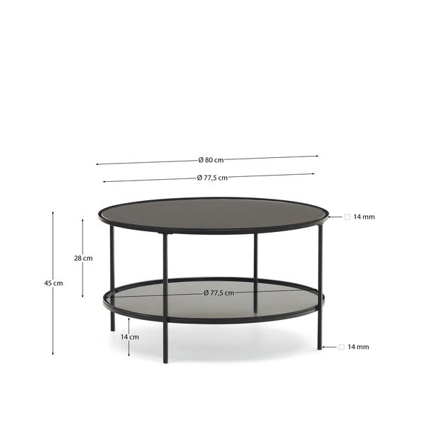 Juodos spalvos apvalios formos kavos staliukas su stikliniu stalviršiu ø 80 cm Gilda – Kave Home-image-2