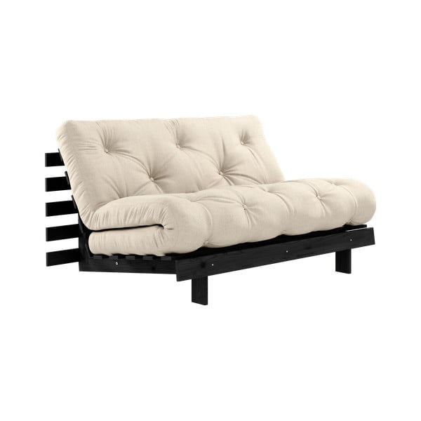 Iš lino sulankstoma sofa pilkos spalvos/smėlio spalvos 140 cm Roots Black Night – Karup Design