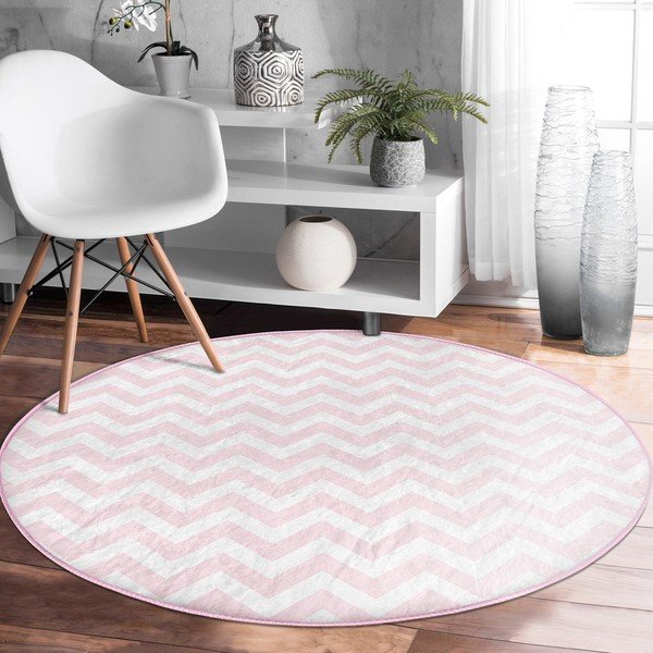 Skalbiamas/robotiniams dulkių siurbliams apvalios formos kilimas šviesiai rožinės spalvos ø 120 cm Comfort – Mila Home-image-3
