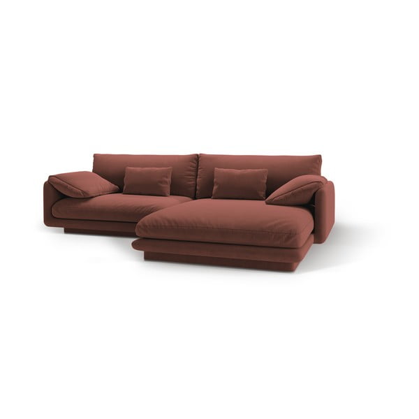 Iš velveto kampinė sofa rožinės spalvos (su dešiniuoju kampu/su gultu) Torino – Micadoni -image-1