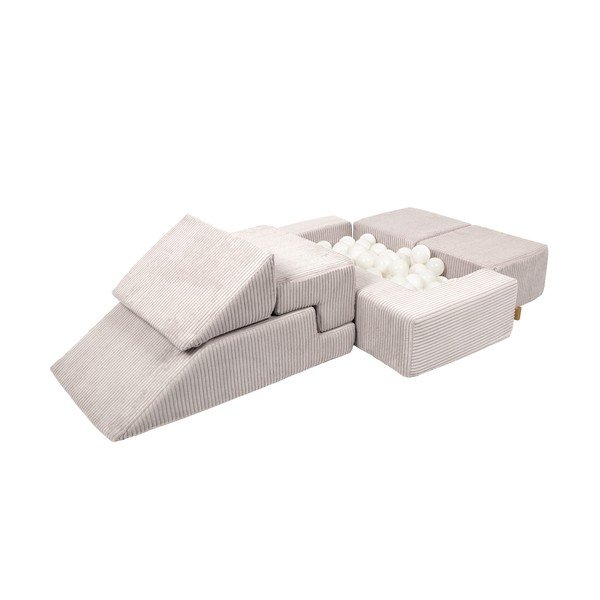 Kreminės spalvos iš velveto putų žaidimų aikštelė 6 vnt. aukštis 40 cm 100x35 cm Montessori – Meowbaby