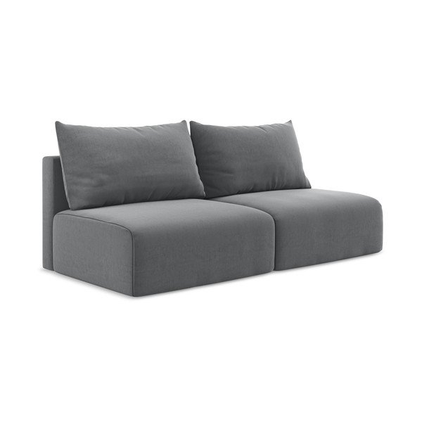 Pilkos spalvos sulankstoma/su sandėliavimo vieta sofa iš velveto 216 cm Kalena – Makamii-image-2