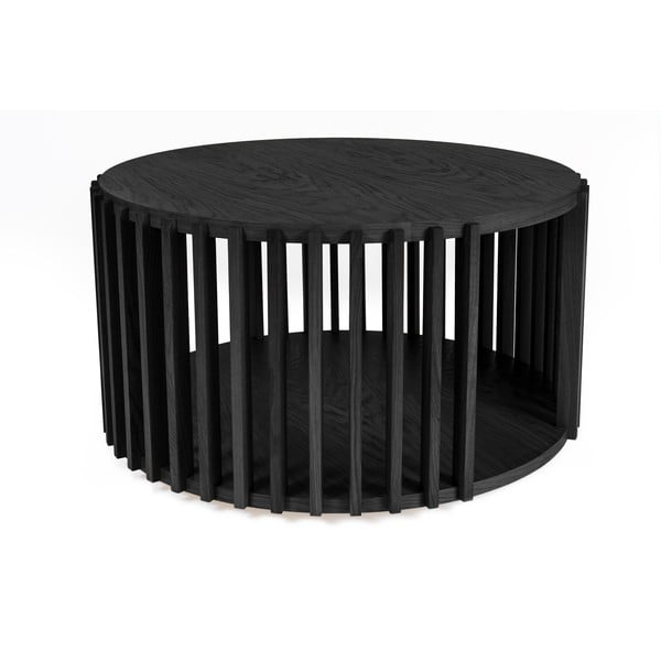 Juodos spalvos ąžuolinis kavos staliukas Woodman Drum, ø 83 cm-image-2