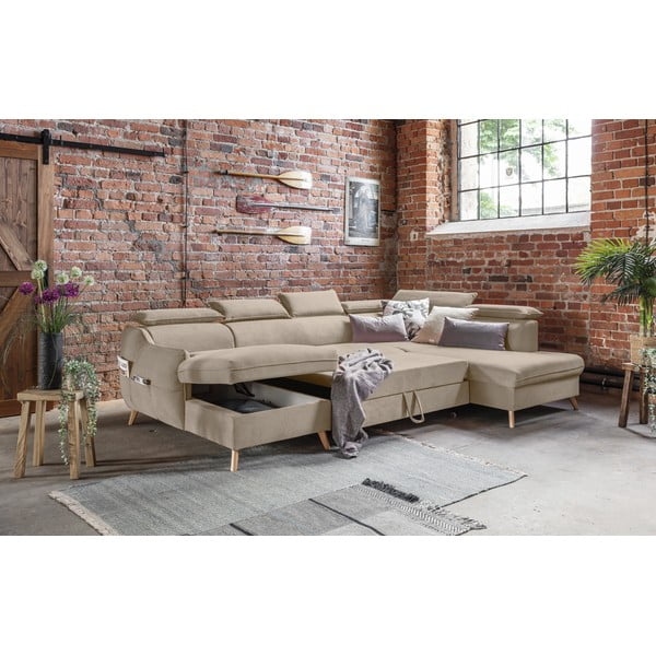 Sulankstoma kampinė sofa iš velveto smėlio spalvos (su dešiniuoju kampu/„U“ formos) Sweet Harmony – Miuform-image-4