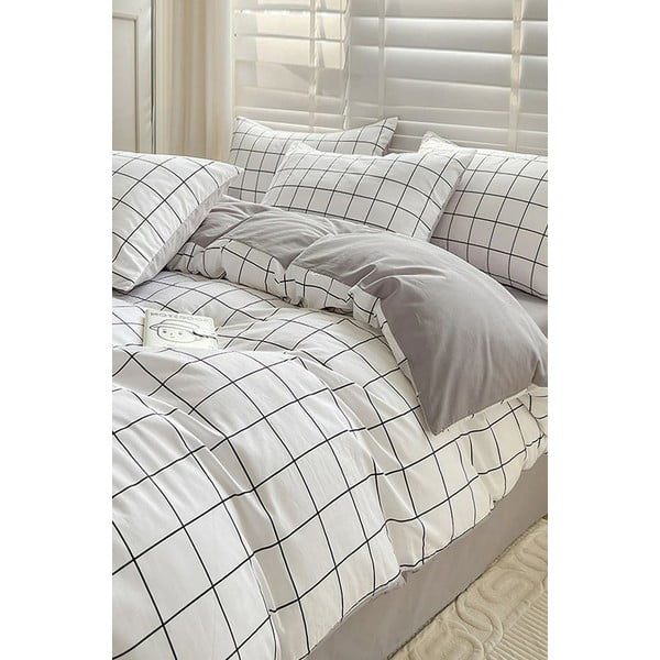 Iš ranforce medvilnės viengulė/itin ilga patalynė baltos spalvos/pilkos spalvos su paklode/3 dalių 160x220 cm Checkered – Mila Home-image-3