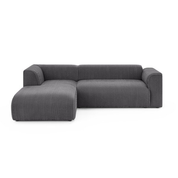 Tamsiai pilkos spalvos kampinė sofa iš kordinio velveto (su kairiuoju kampu/su gultu) Merid  – Ropez
