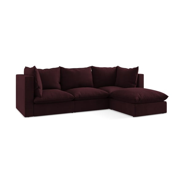Bordo spalvos kampinė sofa (su dešiniuoju kampu/su gultu) Manao – Makamii-image-3