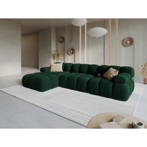 Tamsiai žalios spalvos modulinė kampinė sofa iš velveto (su kairiuoju kampu/su gultu) – Micadoni -image-1