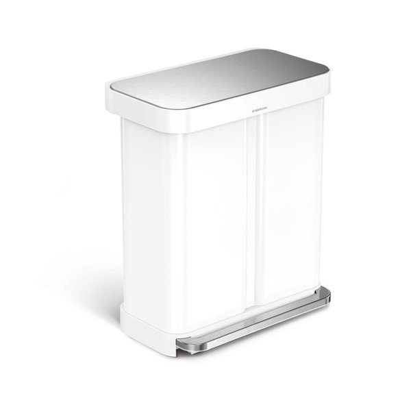 Baltos spalvos iš plieno šiukšliadėžė 34+24 l rūšiavimui/su pedalu Dual – simplehuman
