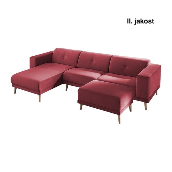 Raudona kampinė sofa su atramomis kojoms "Bobochic Paris Luna", kairysis kampas, 308 cm