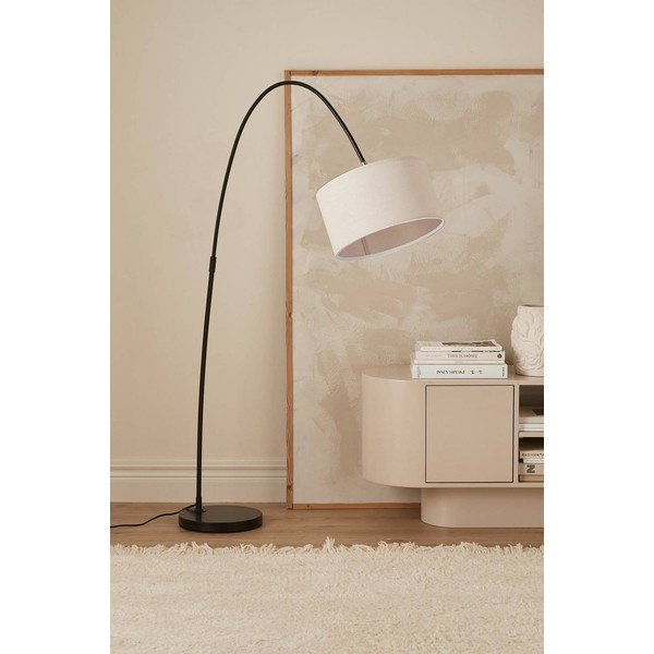 Baltos spalvos/juodos spalvos iš tekstilės pastatomas šviestuvas su sulankstoma konstrukcija (aukštis 145 cm) Arc – Ellos Home-image-2