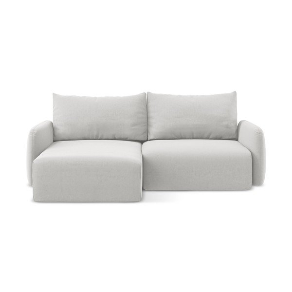 Šviesiai pilkos spalvos sulankstoma/su sandėliavimo vieta kampinė sofa iš velveto (su kairiuoju kampu/su gultu) Kalena – Makamii