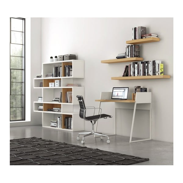 Balta knygų spinta su ąžuolo medienos detalėmis TemaHome London-image-1