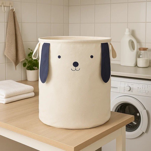 Baltos spalvos iš tekstilės vaikiškas krepšys ø 39x48 cm Mimo Dog Face – Premier Housewares-image-1