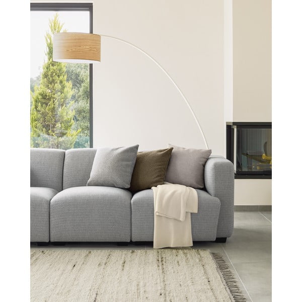 Pastatomas šviestuvas baltos spalvos/natūralios spalvos (aukštis 210 cm) su mediniu gaubtu Juhe Ash – Kave Home-image-2