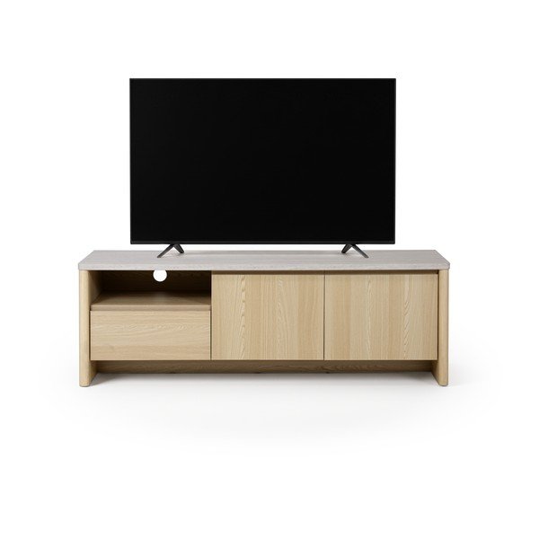 Baltos spalvos/šviesios natūralios spalvos TV spintelė iš ąžuolo 153x50x45 cm Dore – Marckeric-image-3