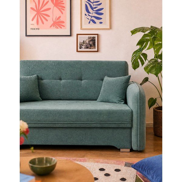 Žalios spalvos iš šenilinio audinio sulankstoma/su sandėliavimo vieta sofa 155 cm Laine – ELTAP-image-3