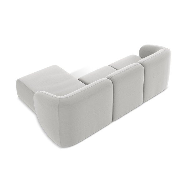 Šviesiai pilkos spalvos kampinė sofa iš velveto (su dešiniuoju kampu/su gultu) Lani – Makamii-image-3