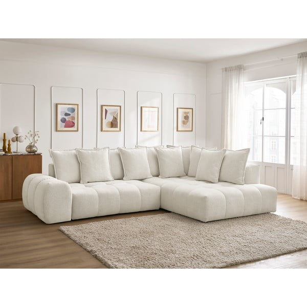 Baltos spalvos iš šenilinio audinio sulankstoma/su sandėliavimo vieta kampinė sofa (su dešiniuoju kampu/„L“ formos) Everest – Bobochic Paris-image-1