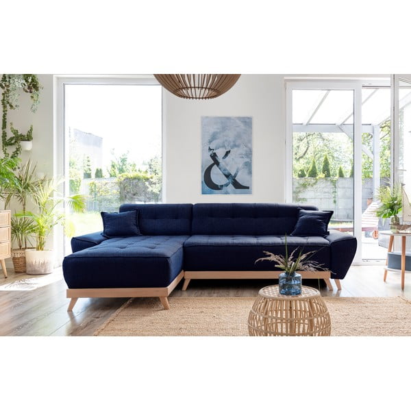 Tamsiai mėlyna sulankstoma kampinė sofa Miuform Dazzling Daisy-image-1
