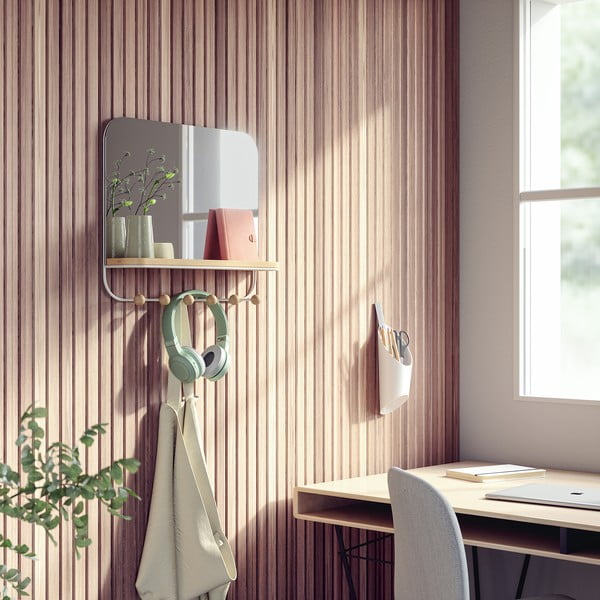 Balta natūralaus buko medžio sieninė pakaba su lentyna Estique - Umbra-image-1