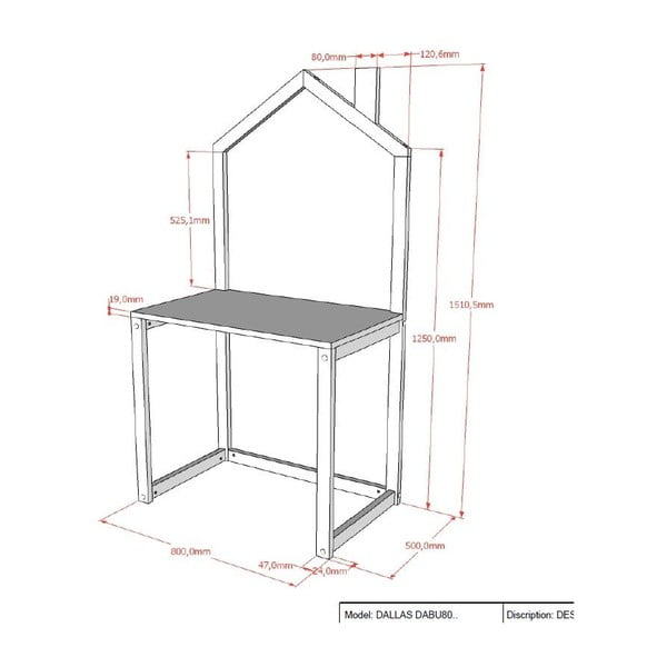 Iš pušies masyvo vaikiškas rašomasis stalas 50x80.5 cm DALLAS – Vipack-image-2