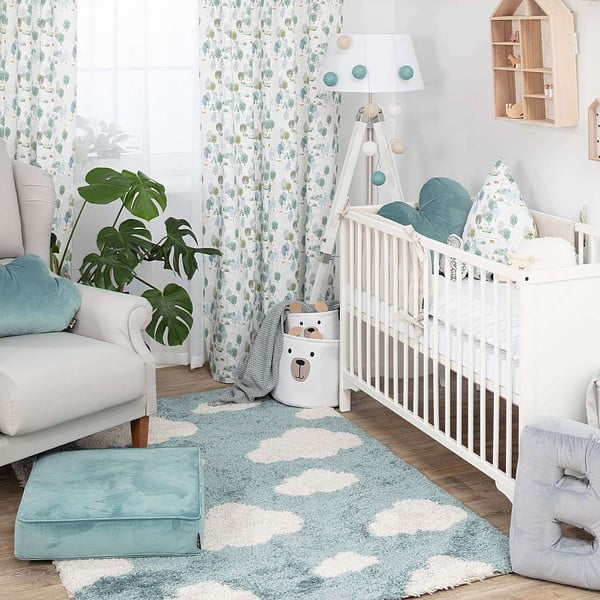 Mėlynas antialerginis vaikiškas kilimas 170x120 cm Clouds - Yellow Tipi-image-3