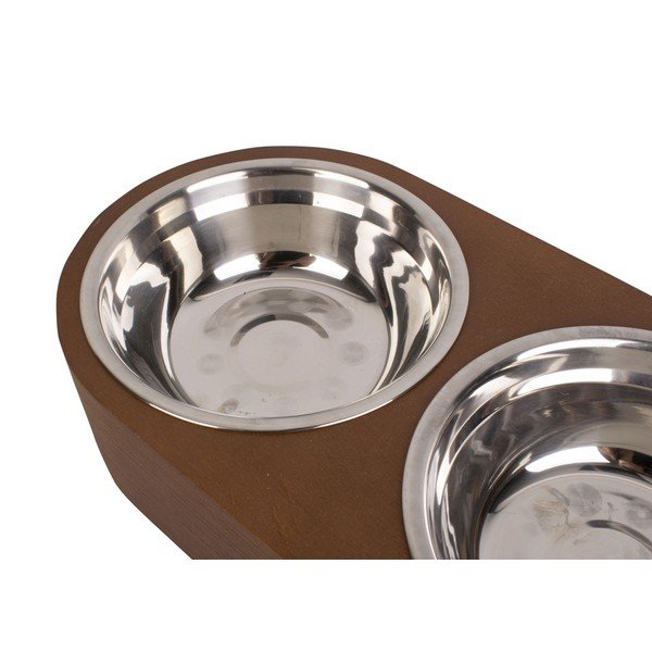 2 metalinių dubenėlių rinkinys naminiams gyvūnėliams tamsiame mediniame stove PT LIVING Pet, plotis 18 cm-image-3