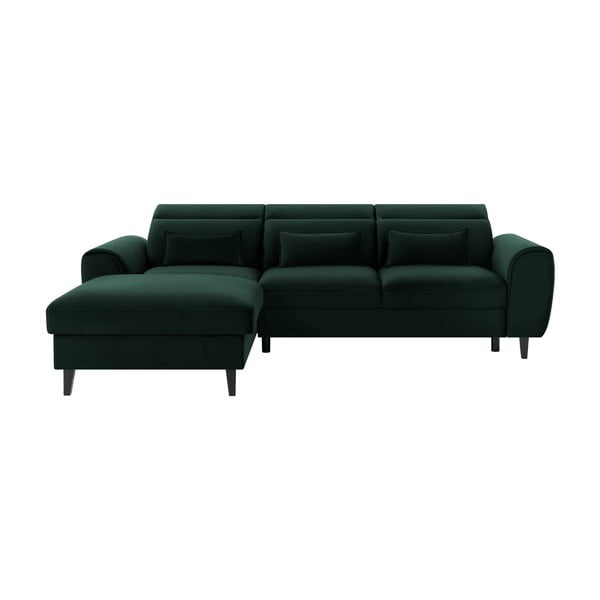 Tamsiai žalios spalvos iš velveto sulankstoma/su sandėliavimo vieta kampinė sofa (su kairiuoju kampu/su gultu) Foble – ELTAP