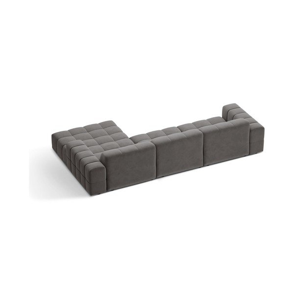Pilkos spalvos kampinė sofa iš velveto (su dešiniuoju kampu/su gultu) Chicago – Cosmopolitan Design-image-2